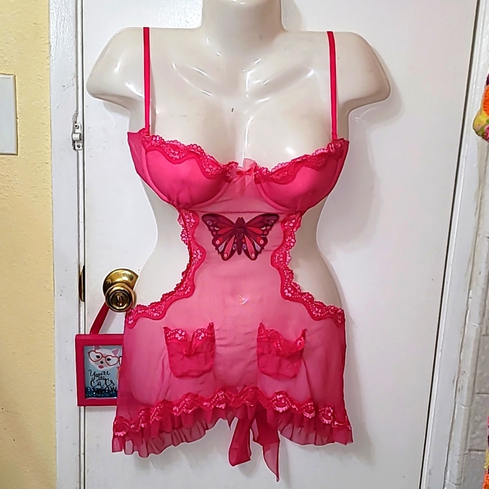 Victorias secret lingerie sexy little things pink floral lace maid rp new